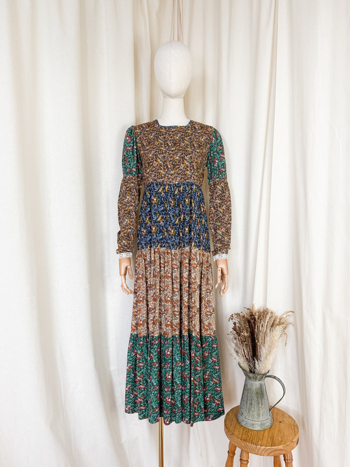 Precious Rare 1970s Tiered Floral Cotton Sujon Maxi Dress