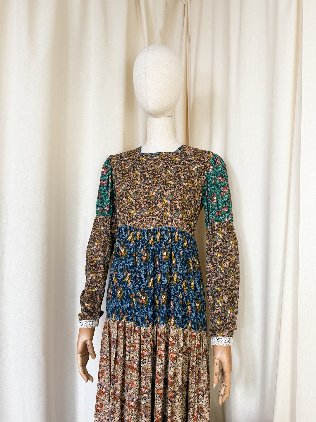 Precious Rare 1970s Tiered Floral Cotton Sujon Maxi Dress