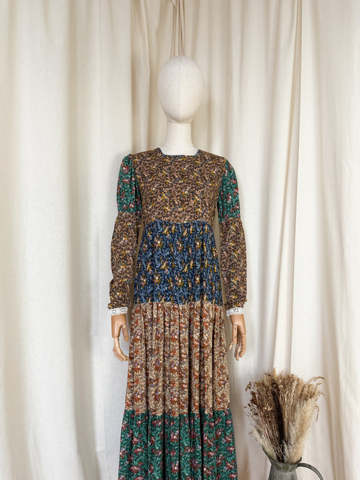 Precious Rare 1970s Tiered Floral Cotton Sujon Maxi Dress