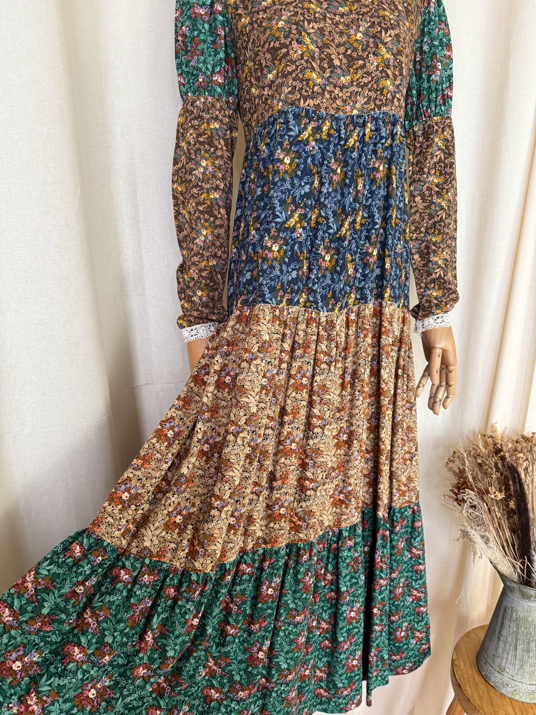 Precious Rare 1970s Tiered Floral Cotton Sujon Maxi Dress