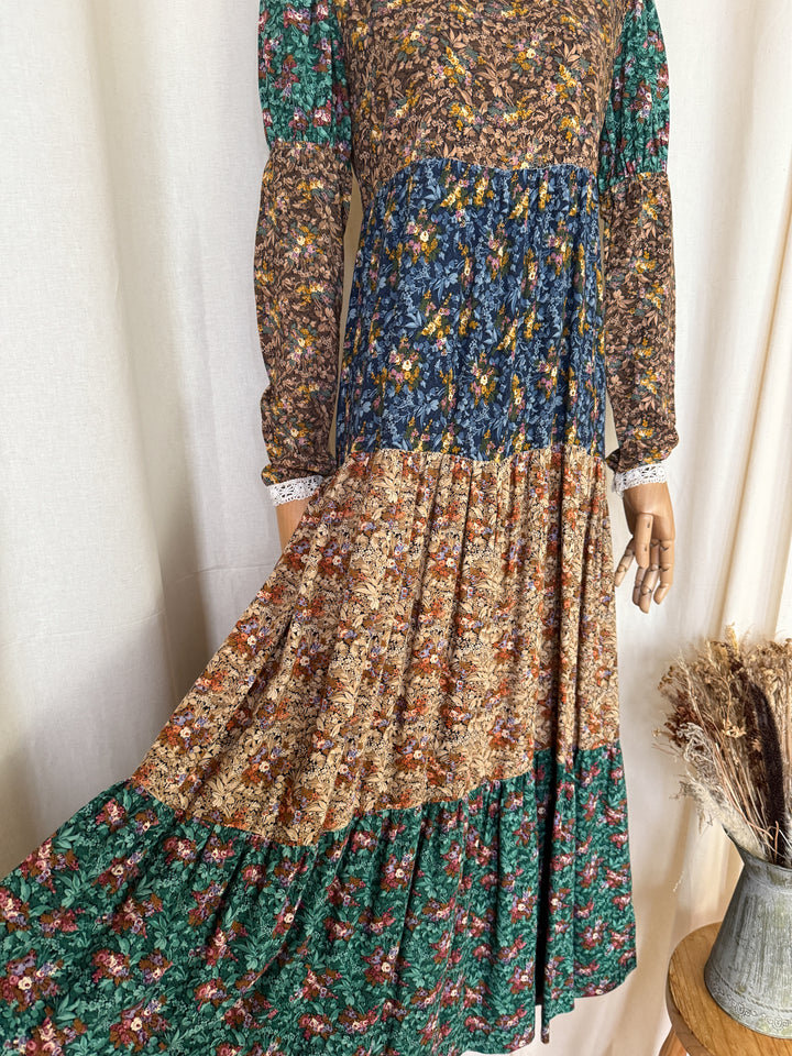 Precious Rare 1970s Tiered Floral Cotton Sujon Maxi Dress