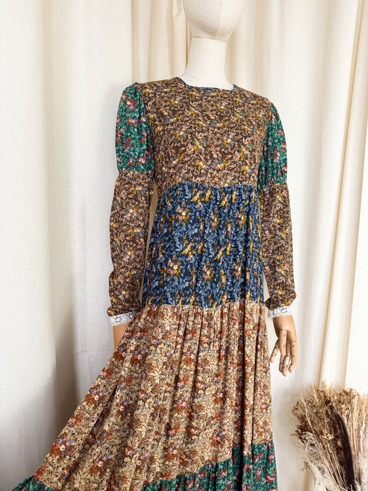 Precious Rare 1970s Tiered Floral Cotton Sujon Maxi Dress