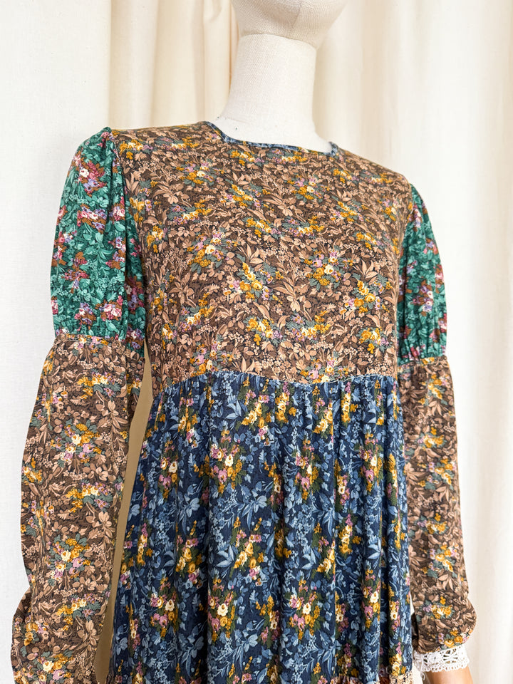 Precious Rare 1970s Tiered Floral Cotton Sujon Maxi Dress