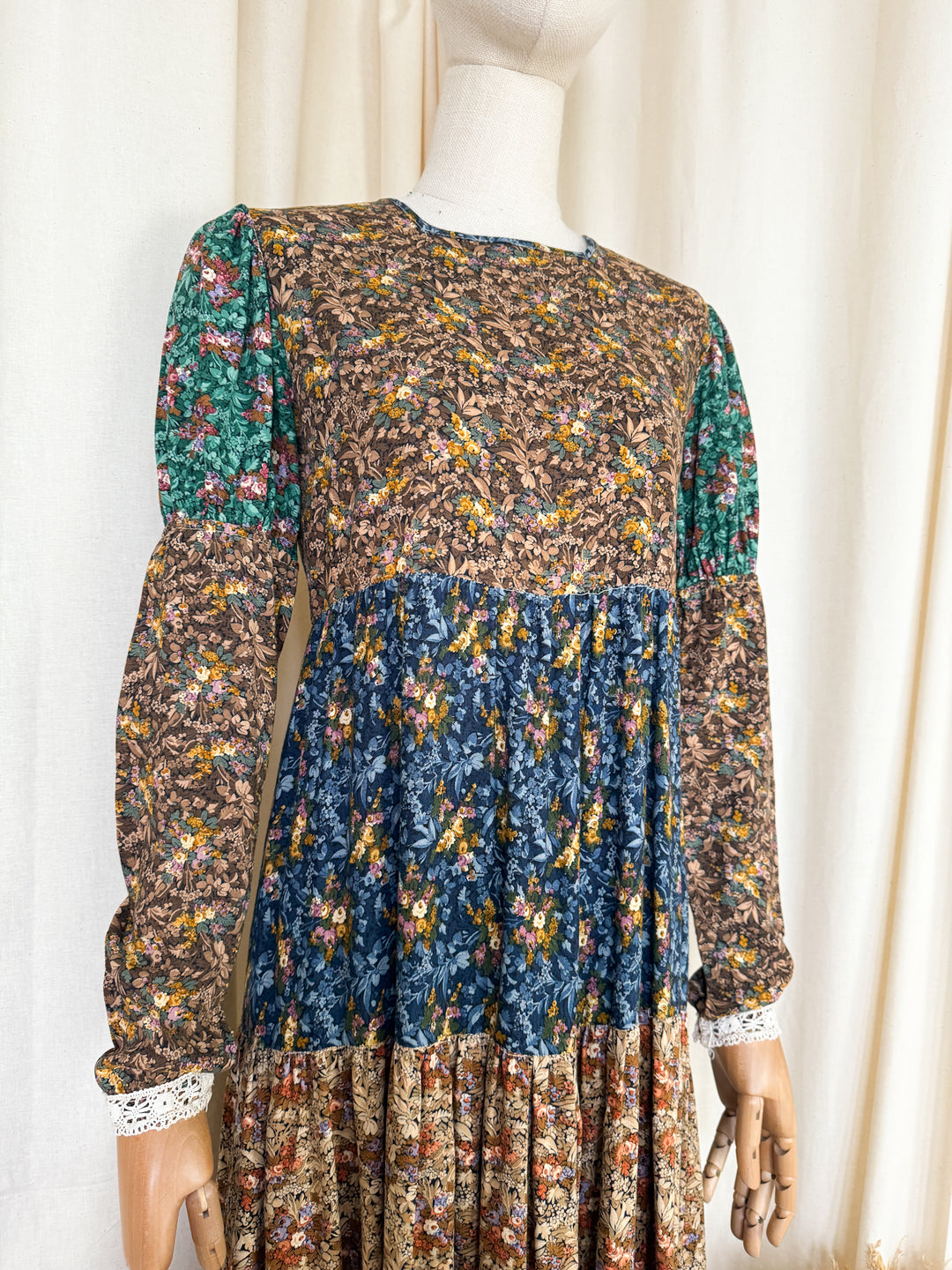 Precious Rare 1970s Tiered Floral Cotton Sujon Maxi Dress