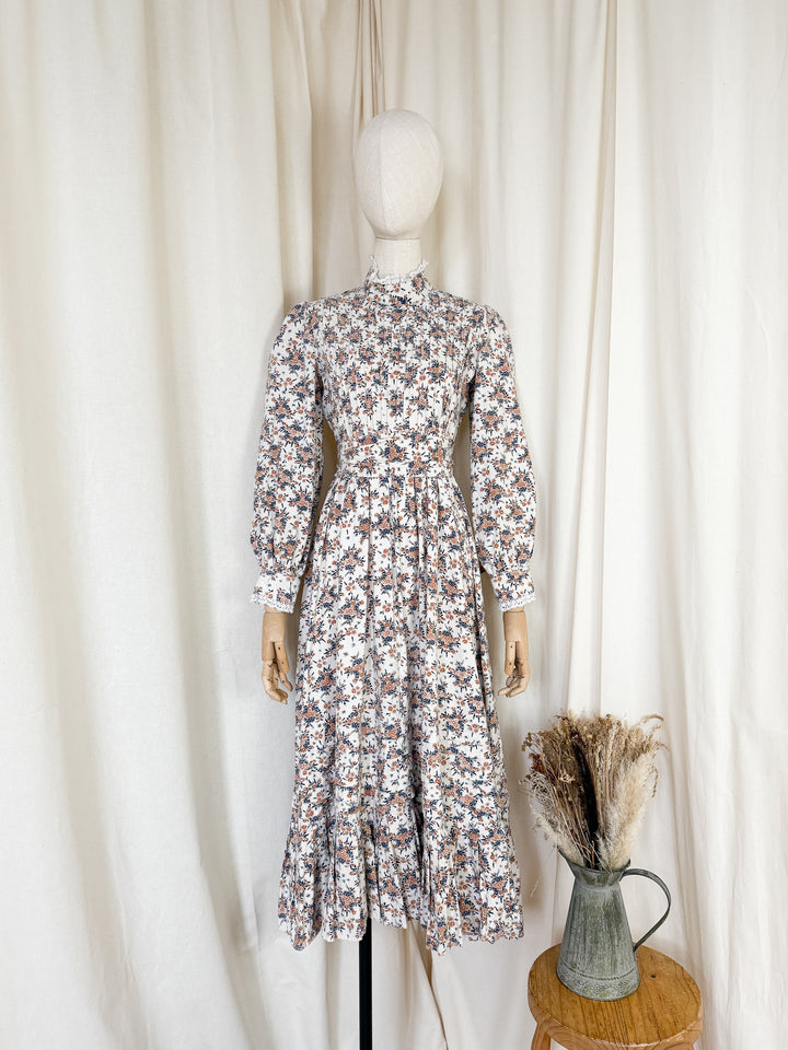 Incredible Rare Early 1970s Laura Ashley Made in Wales Cotton Midaxi Dress