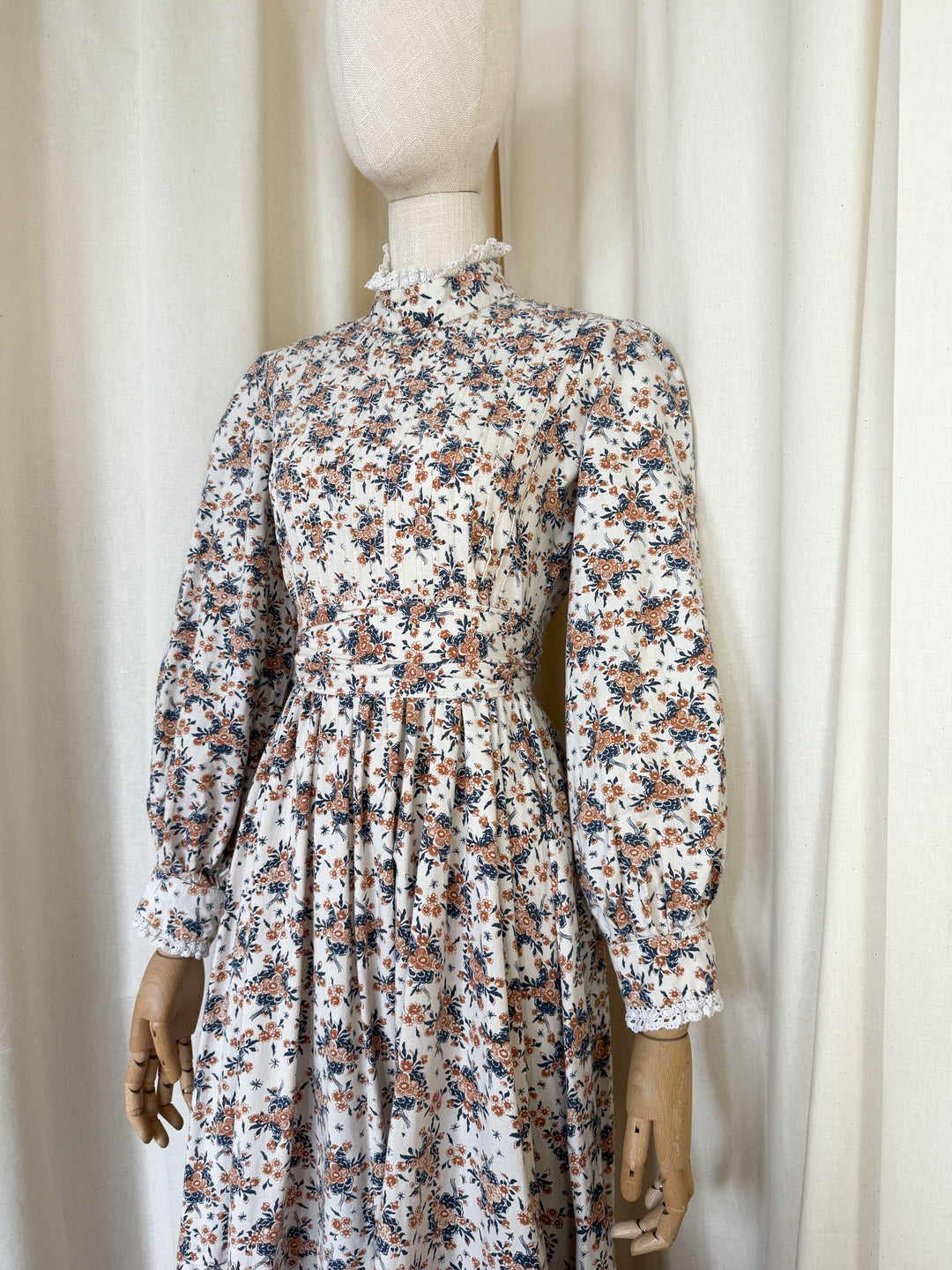 Incredible Rare Early 1970s Laura Ashley Made in Wales Cotton Midaxi Dress