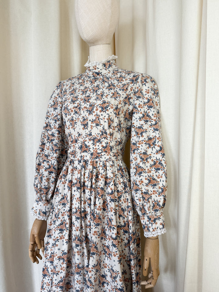 Incredible Rare Early 1970s Laura Ashley Made in Wales Cotton Midaxi Dress