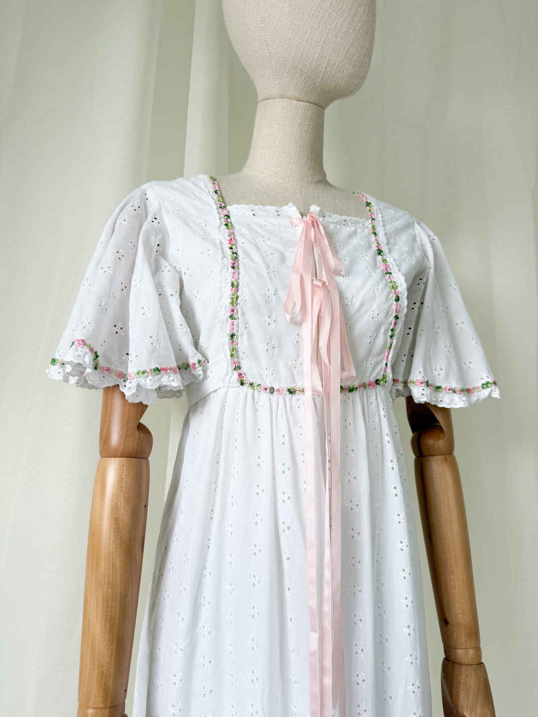 Divine Ethereal Broderie Anglaise 70s Cotton Maxi Dress