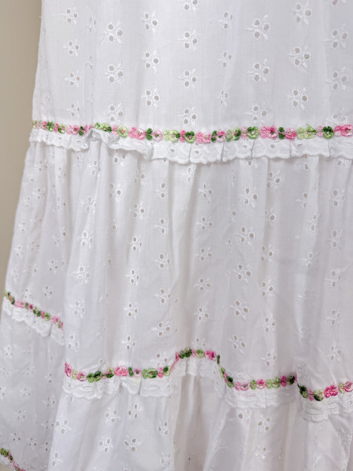 Divine Ethereal Broderie Anglaise 70s Cotton Maxi Dress
