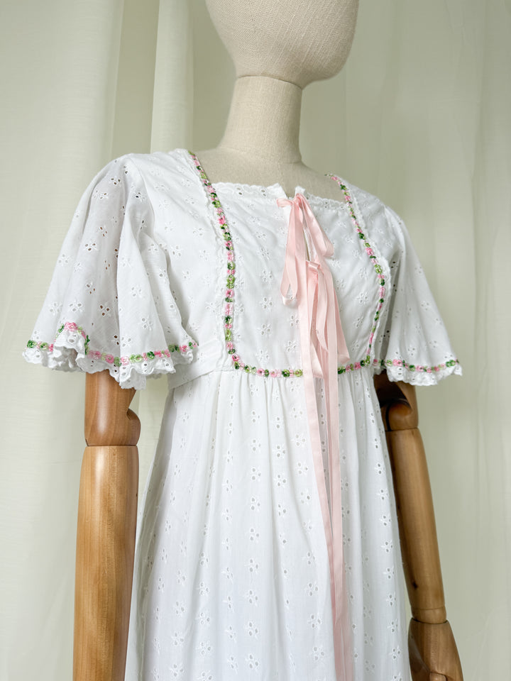 Divine Ethereal Broderie Anglaise 70s Cotton Maxi Dress