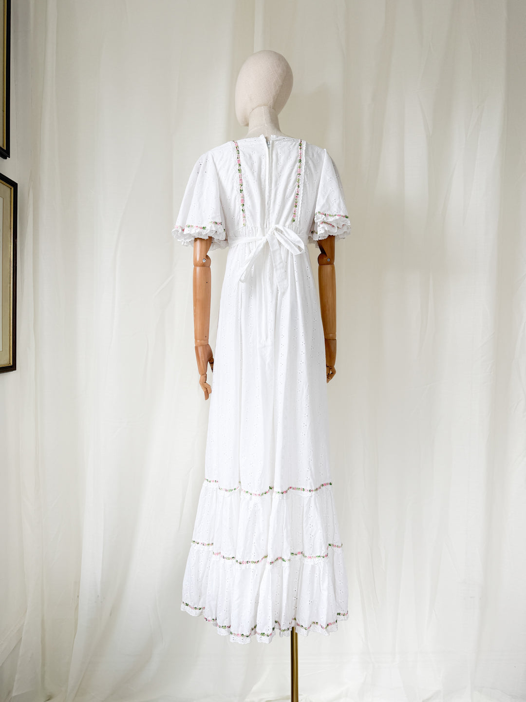 Divine Ethereal Broderie Anglaise 70s Cotton Maxi Dress