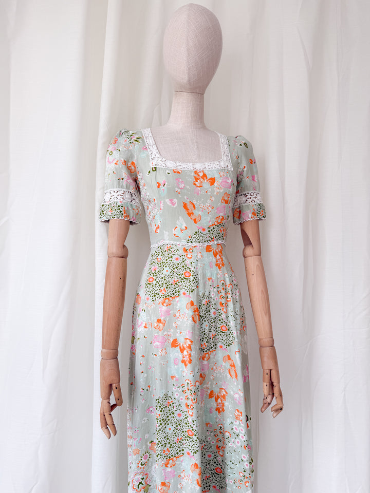 Divine Rare 70s Peter Robinson Floral Cotton Maxi Dress