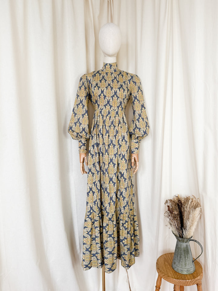 Incredible Precious Rare Bluestocking Liberty Cotton 1970s Maxi dress