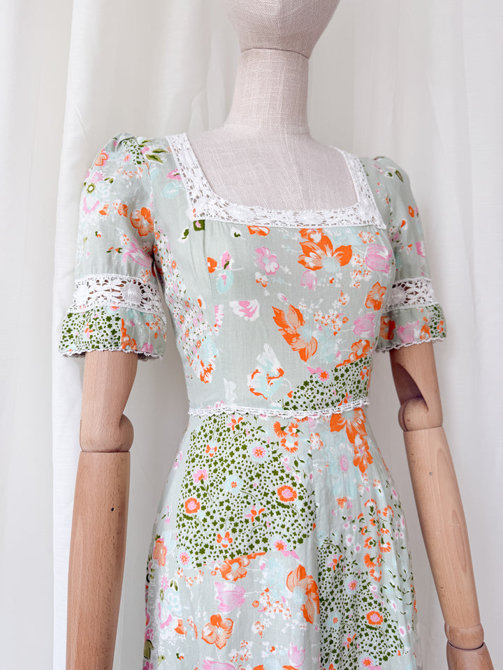 Divine Rare 70s Peter Robinson Floral Cotton Maxi Dress