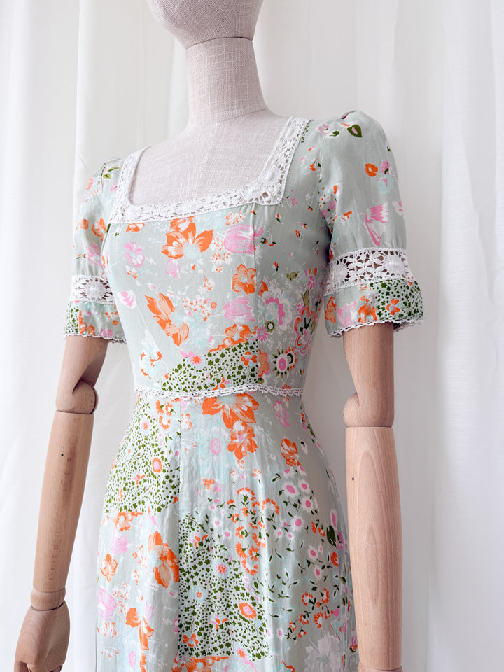 Divine Rare 70s Peter Robinson Floral Cotton Maxi Dress