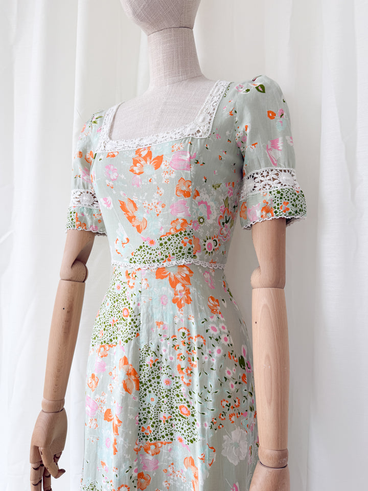 Divine Rare 70s Peter Robinson Floral Cotton Maxi Dress