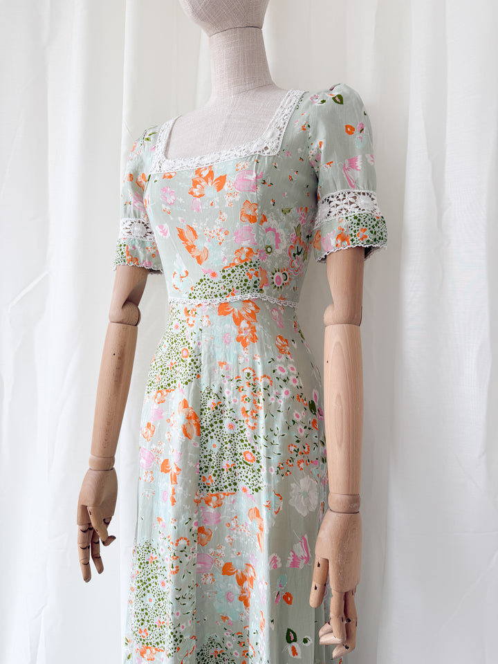 Divine Rare 70s Peter Robinson Floral Cotton Maxi Dress