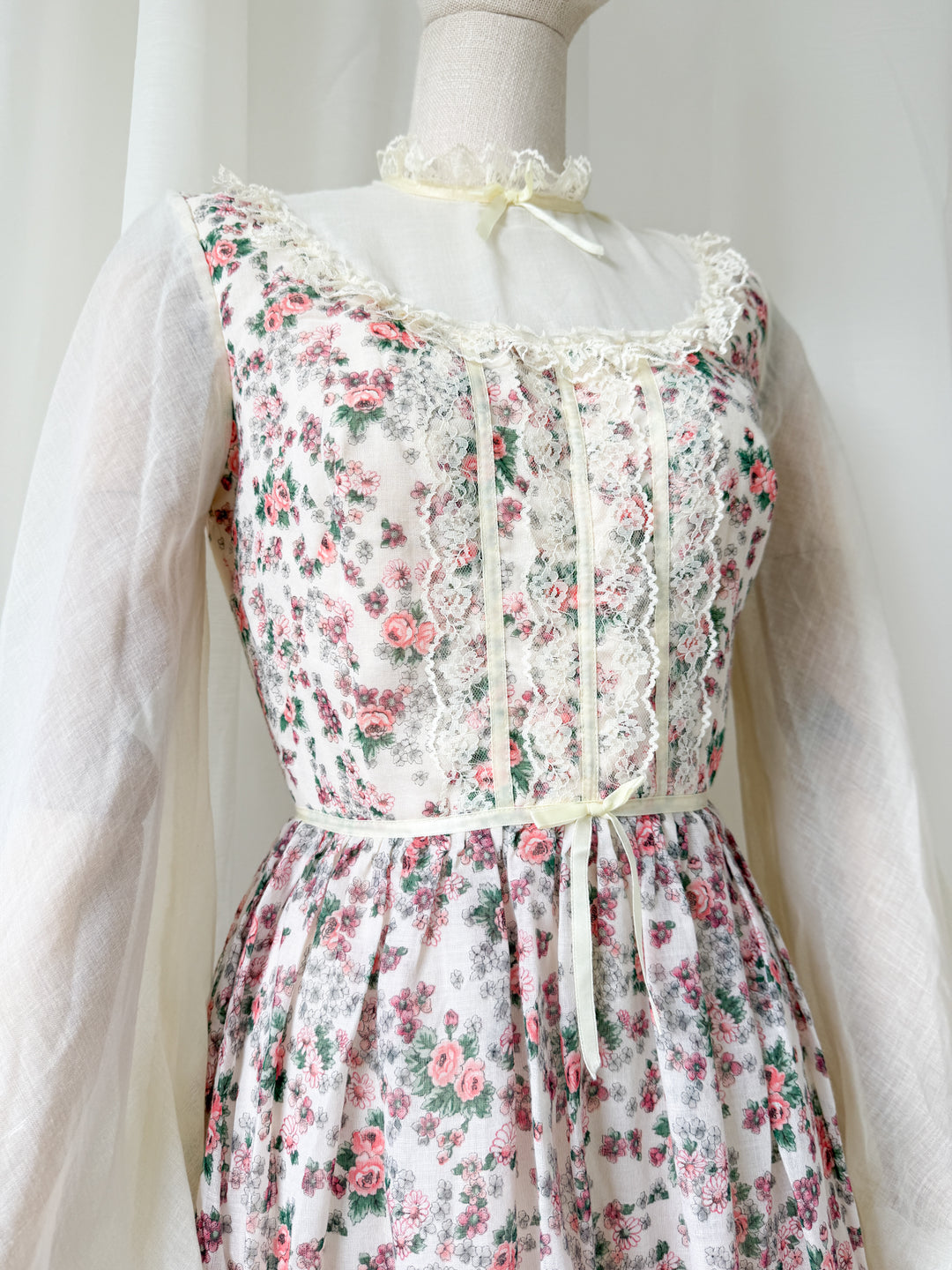 Stunning Precious Lace Trimmed 70s Cotton Maxi Dress