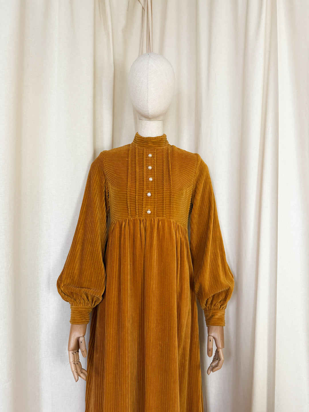 Breathtaking Rare Shelena 1970s Rich Mustard Cotton Corduroy Maxi Dress