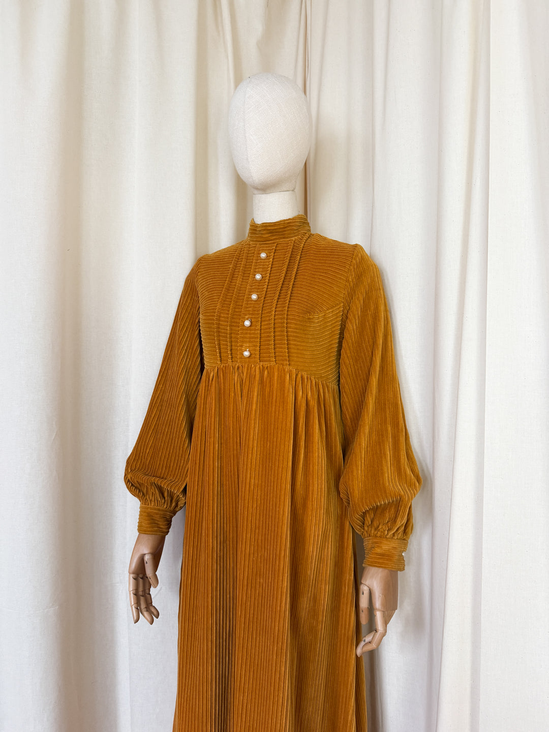 Breathtaking Rare Shelena 1970s Rich Mustard Cotton Corduroy Maxi Dress