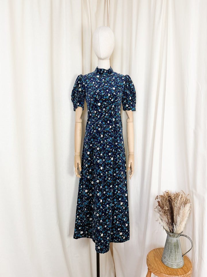 Beautiful 1960s Cotton Velvet Floral Maxi Dress
