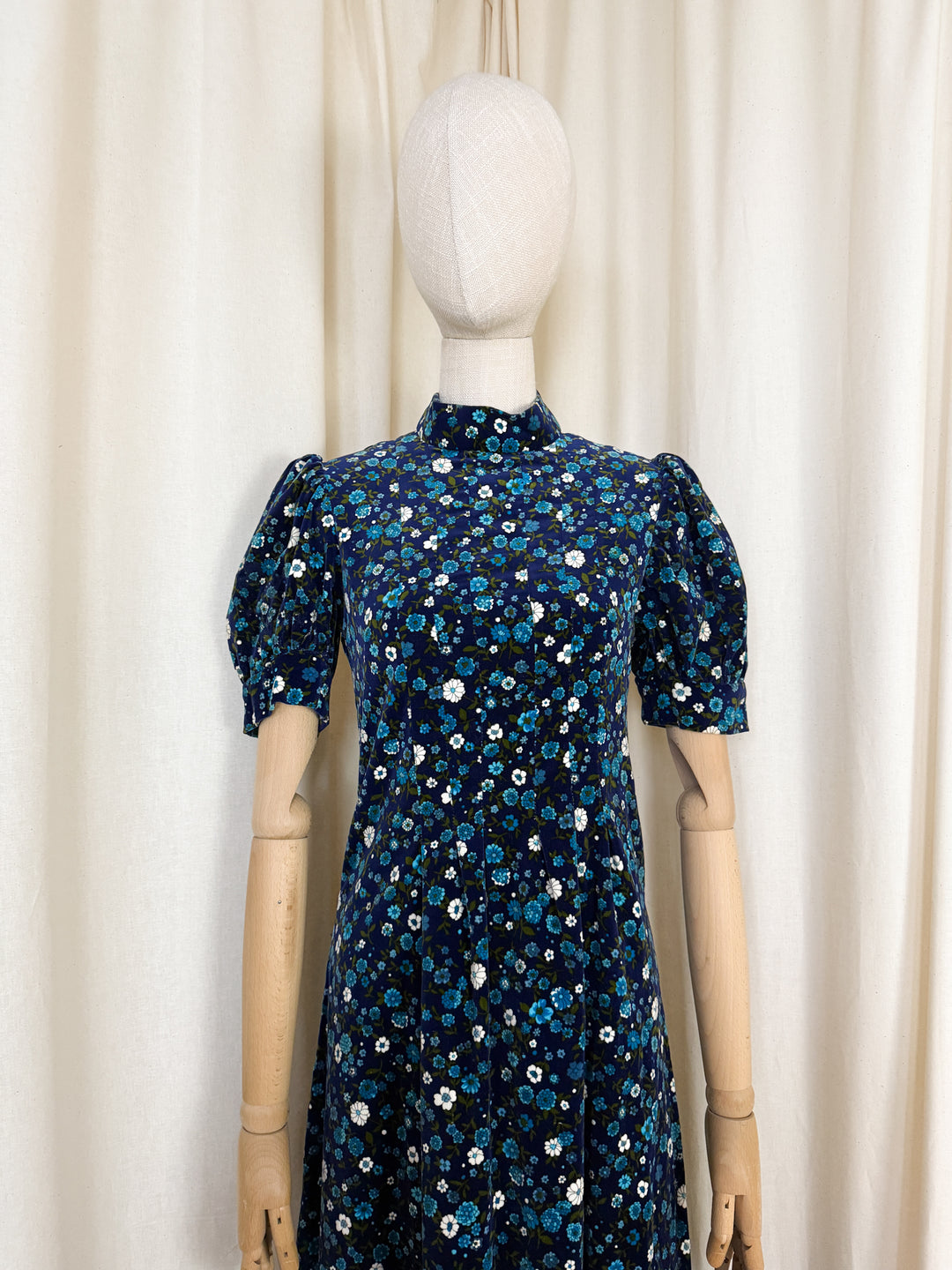 Beautiful 1960s Cotton Velvet Floral Maxi Dress