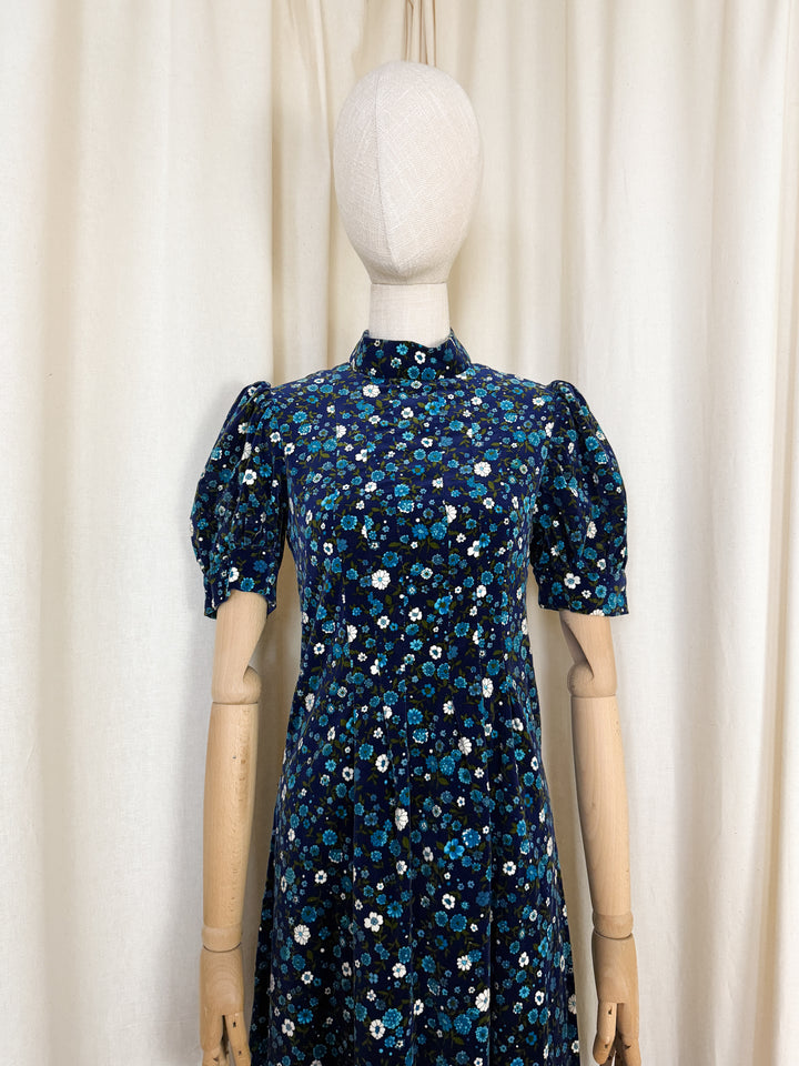 Beautiful 1960s Cotton Velvet Floral Maxi Dress