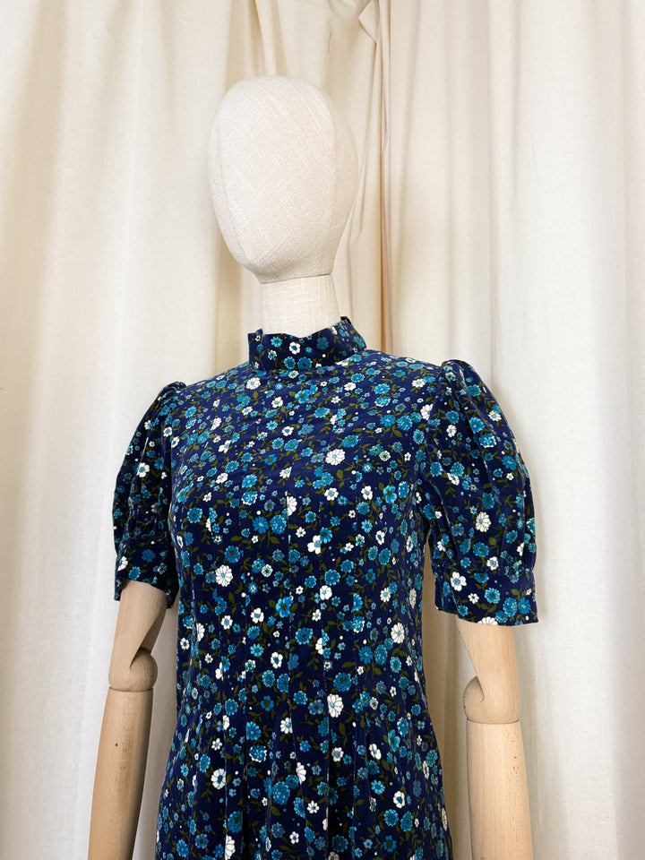 Beautiful 1960s Cotton Velvet Floral Maxi Dress