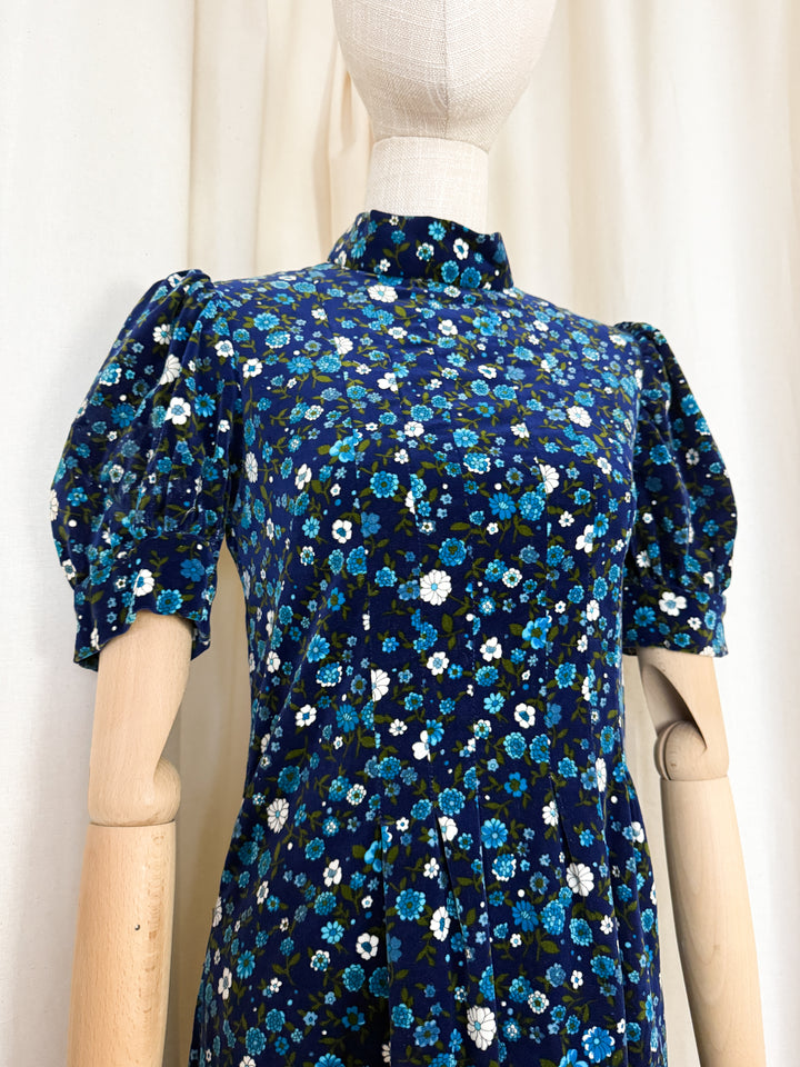 Beautiful 1960s Cotton Velvet Floral Maxi Dress