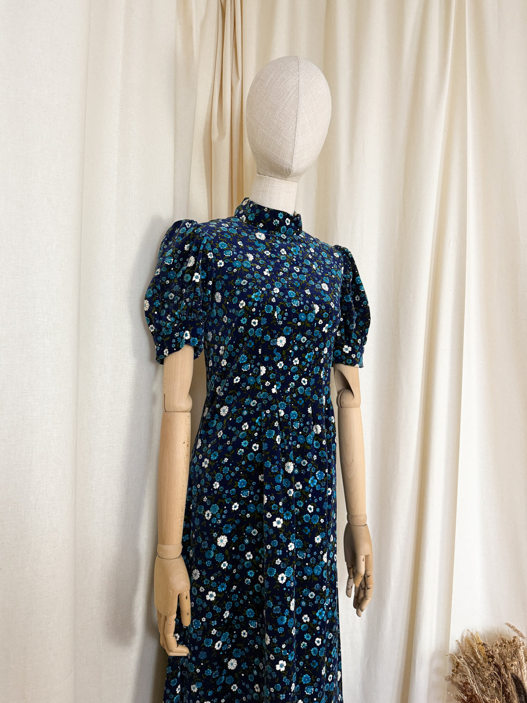 Beautiful 1960s Cotton Velvet Floral Maxi Dress