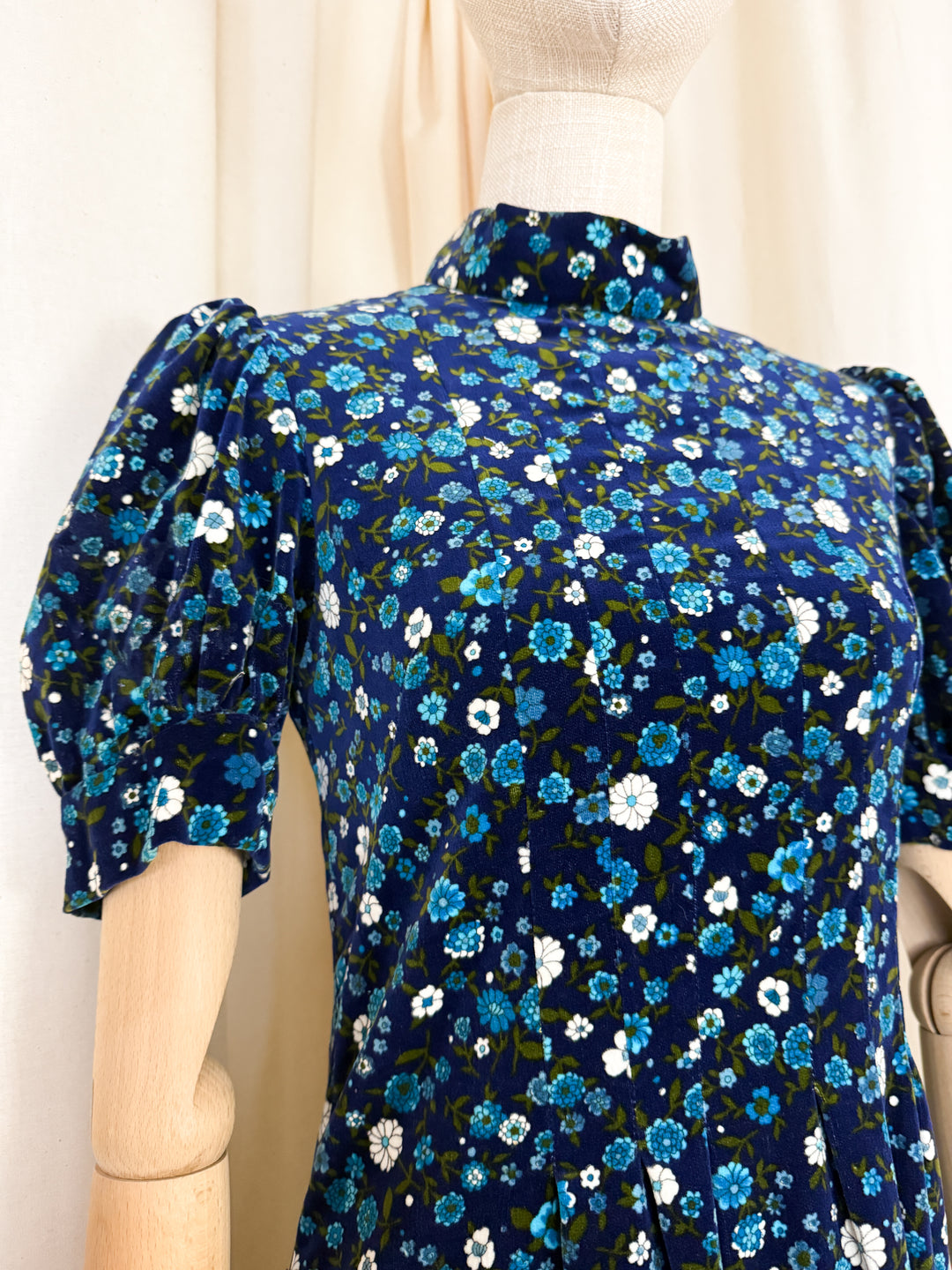 Beautiful 1960s Cotton Velvet Floral Maxi Dress