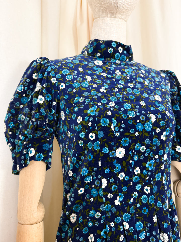 Beautiful 1960s Cotton Velvet Floral Maxi Dress