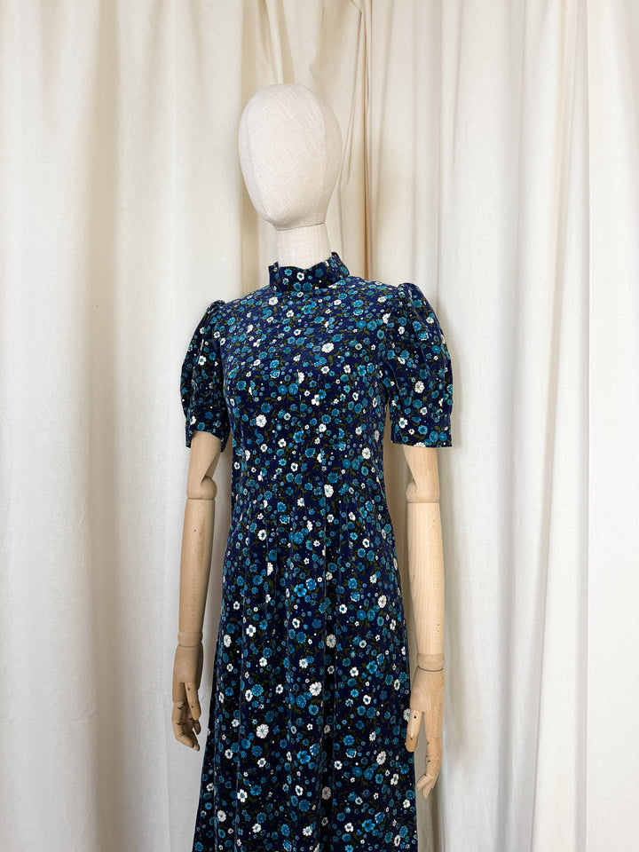 Beautiful 1960s Cotton Velvet Floral Maxi Dress