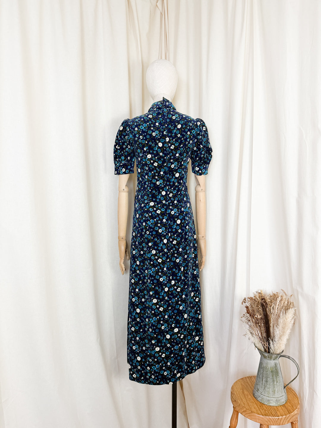 Beautiful 1960s Cotton Velvet Floral Maxi Dress