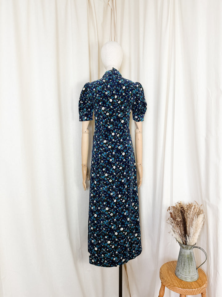 Beautiful 1960s Cotton Velvet Floral Maxi Dress