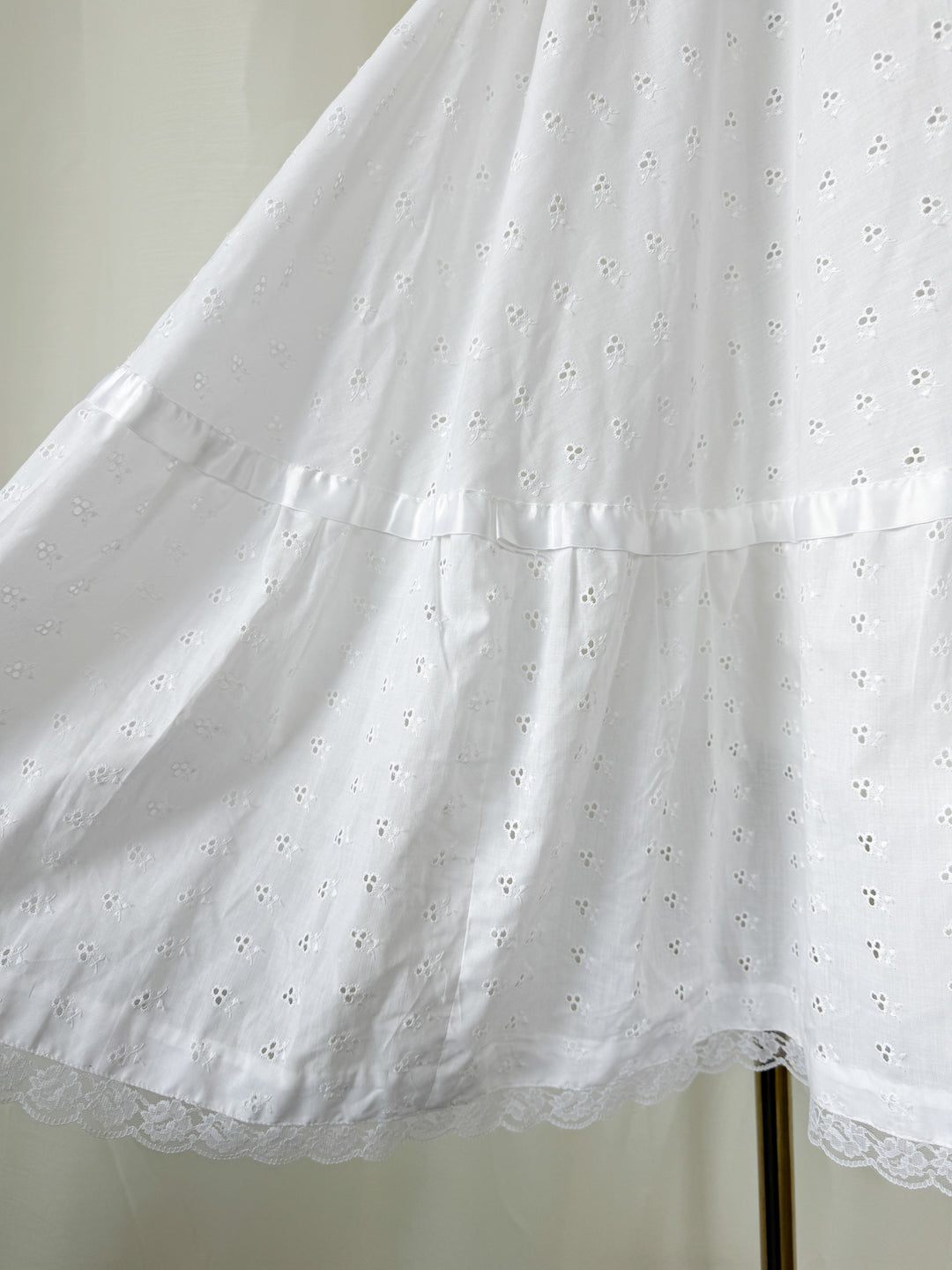 Divine 70s Cotton Broderie Anglaise Frill Neckline White Maxi Dress