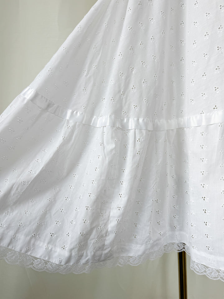 Divine 70s Cotton Broderie Anglaise Frill Neckline White Maxi Dress