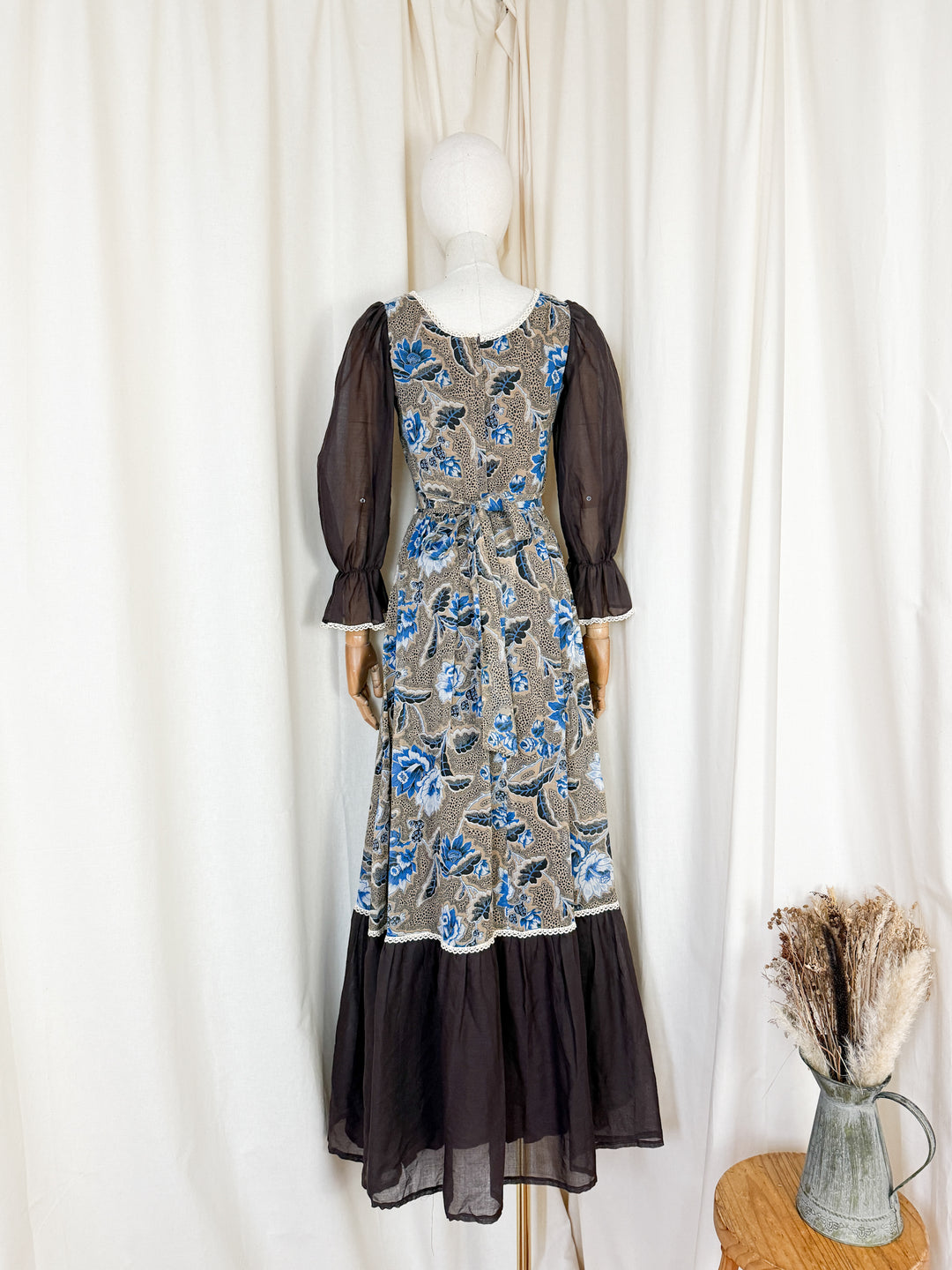 Heavenly Rare 1970s Brown Floral Cotton Maxi Dress
