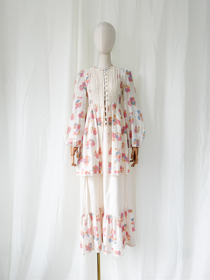Holy Grail Precious 70s Monet London Raw Cotton Floral Bohemian Maxi Dress
