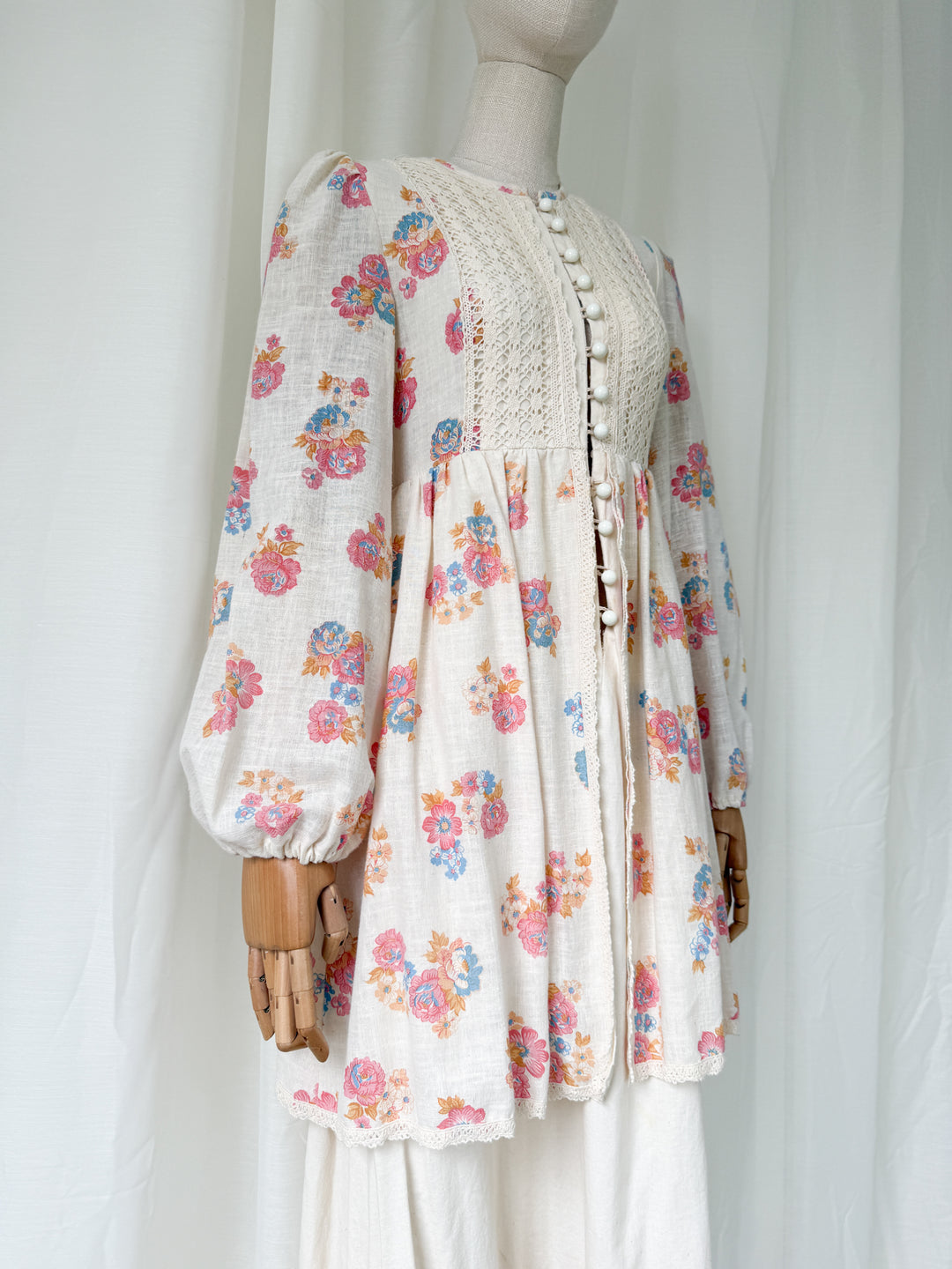 Holy Grail Precious 70s Monet London Raw Cotton Floral Bohemian Maxi Dress