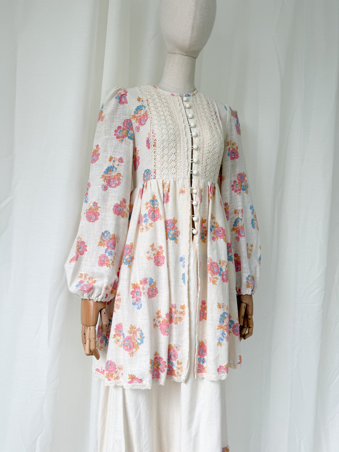 Holy Grail Precious 70s Monet London Raw Cotton Floral Bohemian Maxi Dress