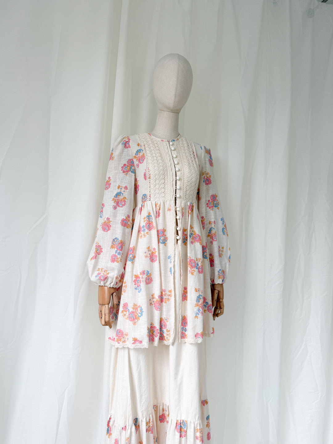 Holy Grail Precious 70s Monet London Raw Cotton Floral Bohemian Maxi Dress