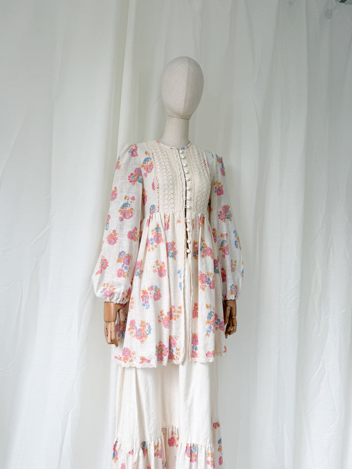 Holy Grail Precious 70s Monet London Raw Cotton Floral Bohemian Maxi Dress