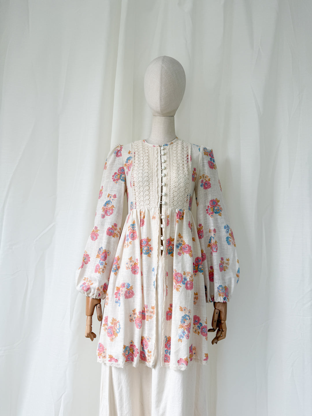 Holy Grail Precious 70s Monet London Raw Cotton Floral Bohemian Maxi Dress