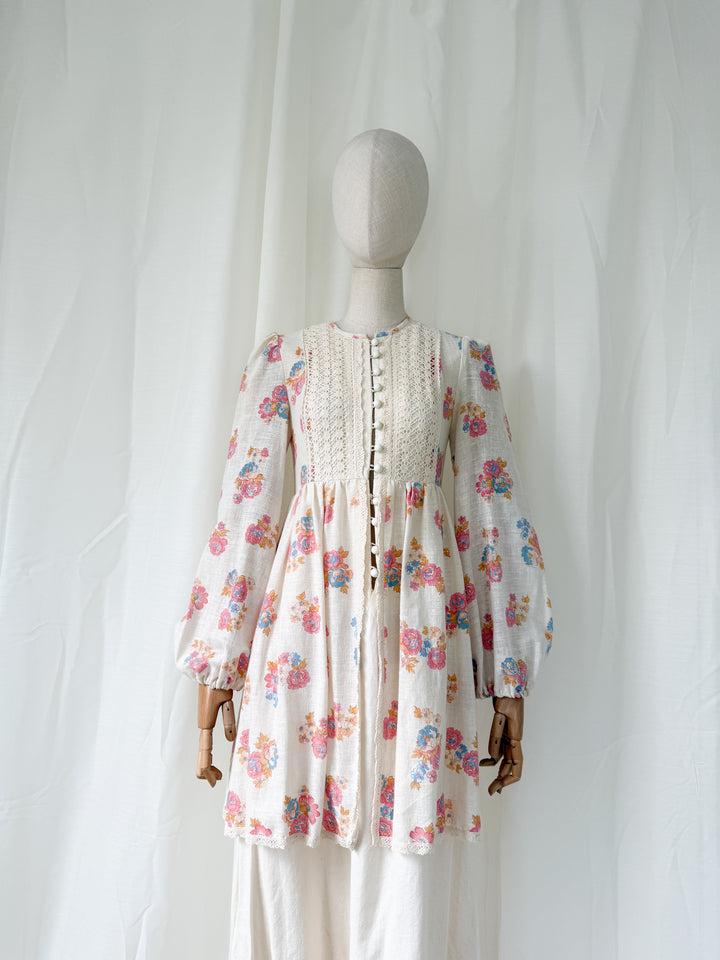 Holy Grail Precious 70s Monet London Raw Cotton Floral Bohemian Maxi Dress