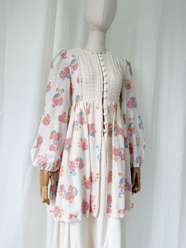 Holy Grail Precious 70s Monet London Raw Cotton Floral Bohemian Maxi Dress