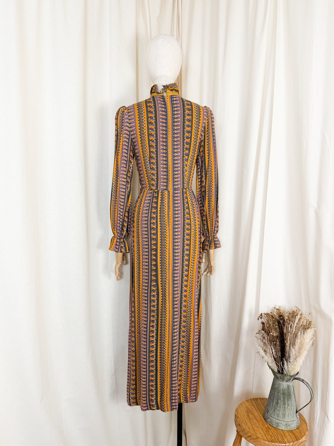 Beautiful Rare 1970s Wool Blend Dolly Day Mustard Maxi Dress