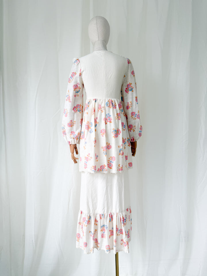 Holy Grail Precious 70s Monet London Raw Cotton Floral Bohemian Maxi Dress