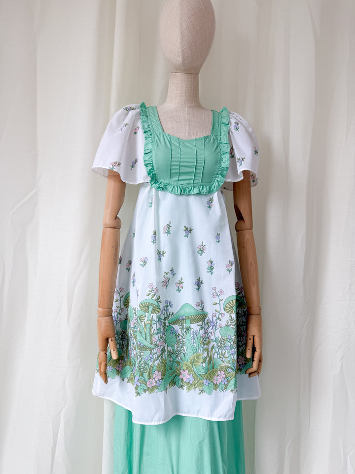 Stunning 70s Marion Donaldson Double Layered Skirt Cotton Maxi Dress