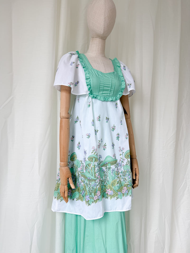 Stunning 70s Marion Donaldson Double Layered Skirt Cotton Maxi Dress